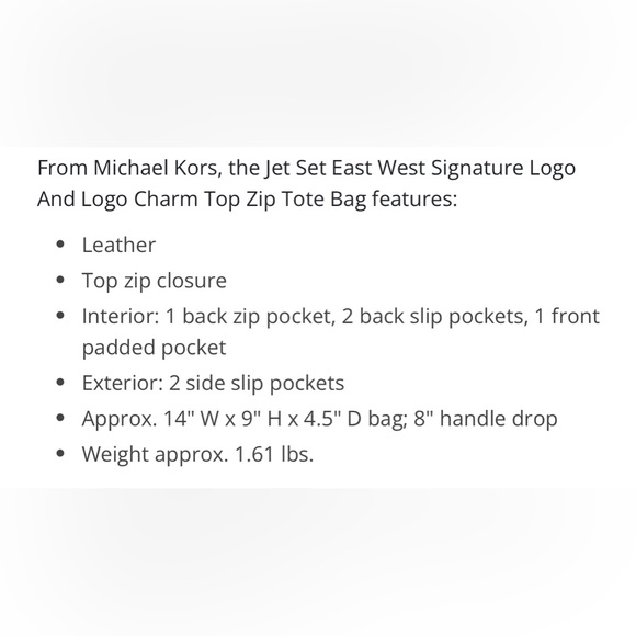 Michael Kors Jet Set East West Signature Logo Top Zip Tote - Picture 8 of 9